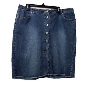 Venezia Y2K Denim Skirt Plus Size 20 Dark Wash Button Front Raw Hem Pockets
